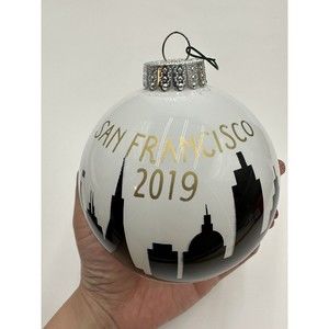 San Francisco 2019 Glass Ball Ornament Black White Glitter 3.5” Golden Bridge